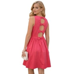 Maeve Pink Bow Back Dress Medium Valentine's Day Mini Fit Flare Chic Cottagecore